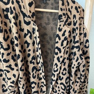 J.Crew Sophie Leopard Print Open Front Sweater Blazer In Hthr Acorn Black
